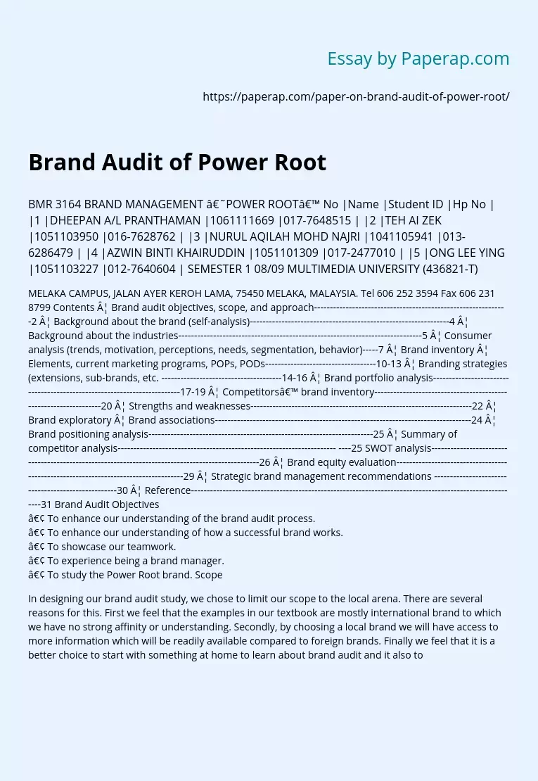 Brand Audit of Power Root