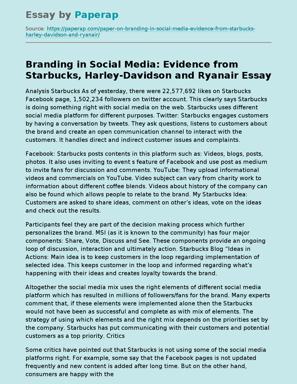 Branding in Social Media: Evidence from Starbucks, Harley-Davidson and Ryanair