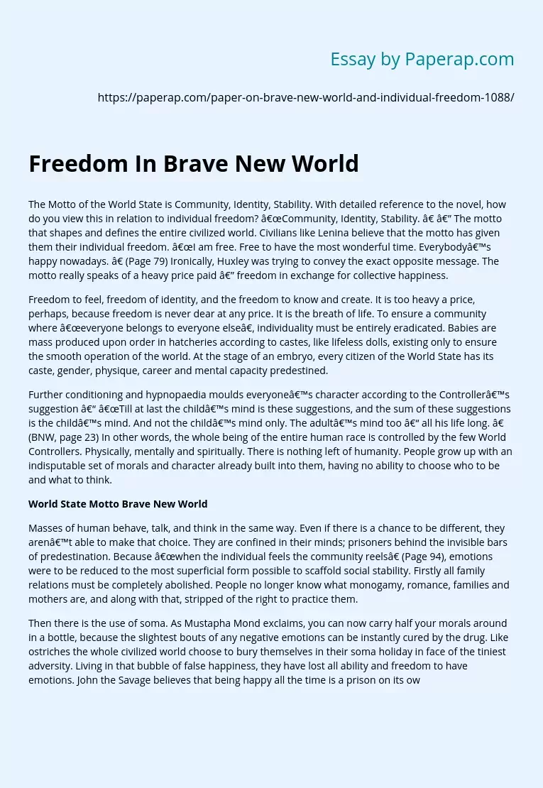 World State Motto Brave New World