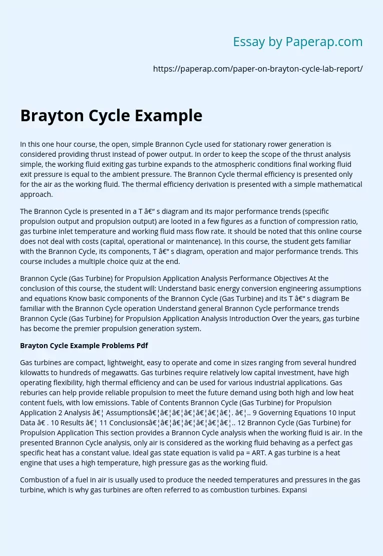 Brayton Cycle Example