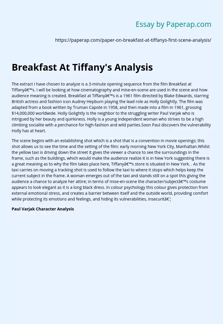 Breakfast At Tiffany's Analysis