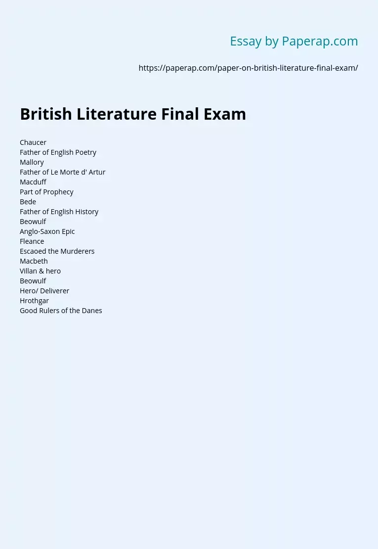 British Literature Final Exam