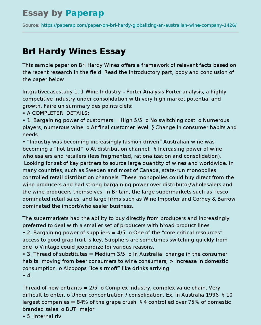 Wine Industry Porter Analysis