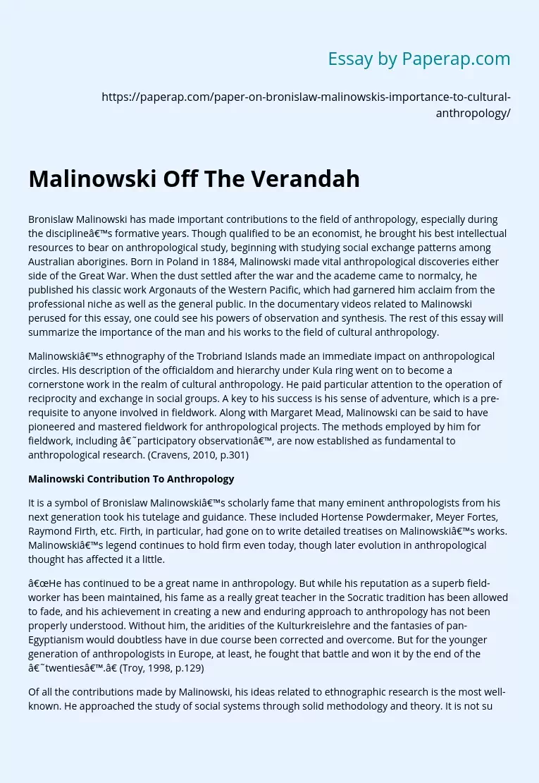 Malinowski Off The Verandah