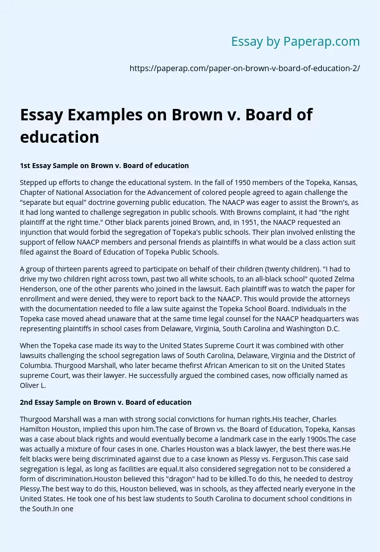 Essay Examples on Brown v. Board of Education