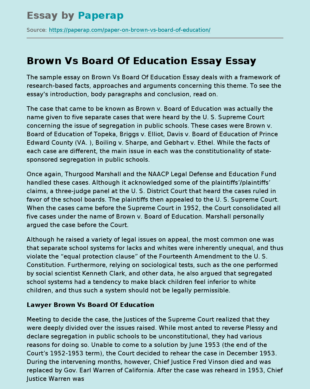 Brown Vs Board Of Education Essay