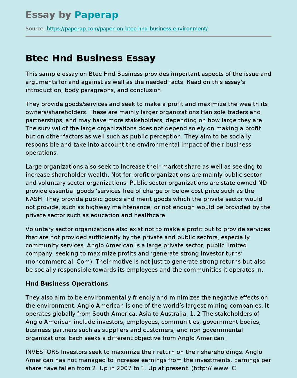 Btec Hnd Business