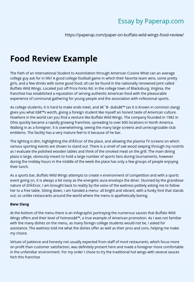 essay review about food