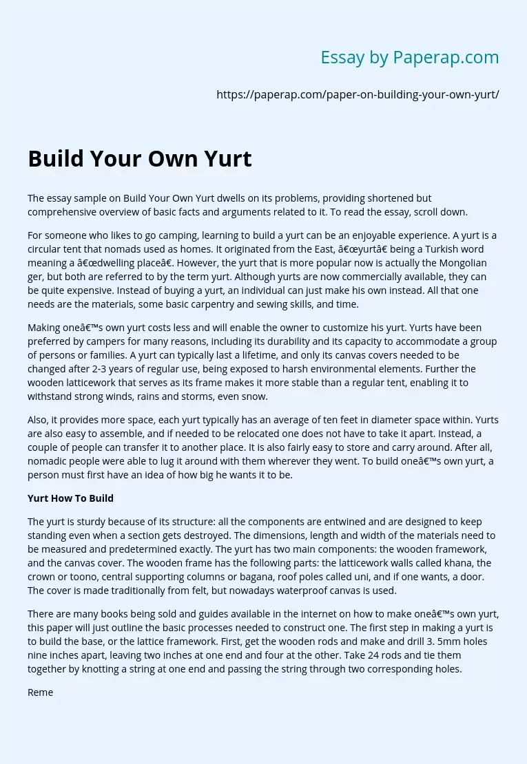 Build Your Own Yurt