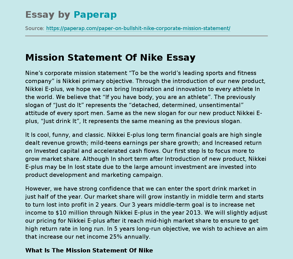 Mission Statement Of Nike