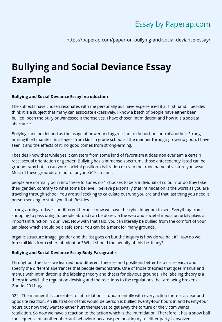 Bullying and Social Deviance Essay Example