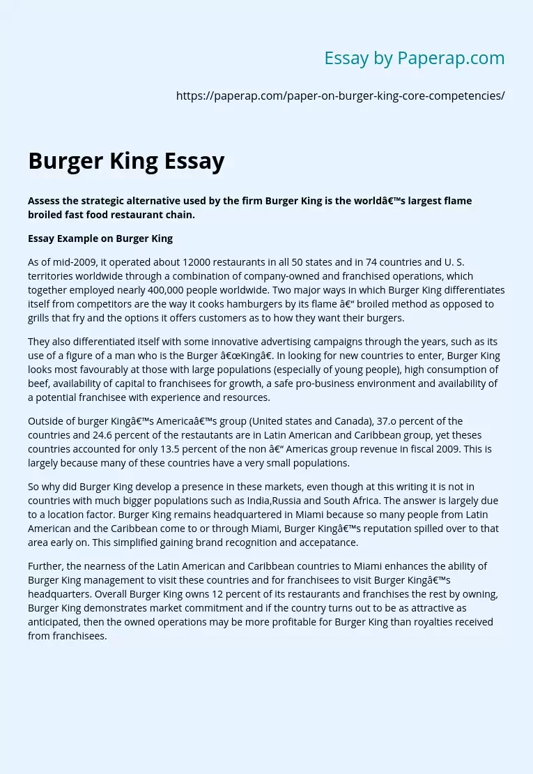 Burger King Essay