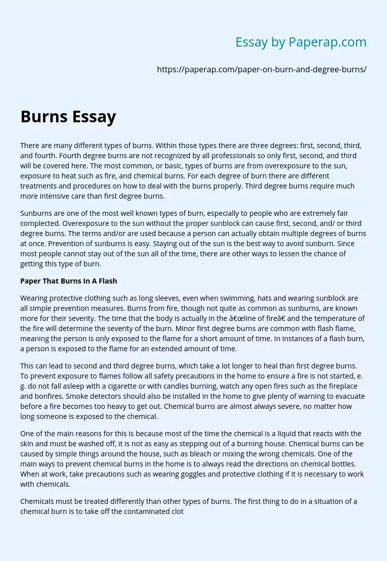 Burns Degrees and Treatment Essay