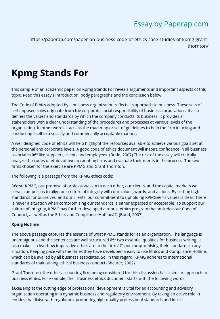 Kpmg Stands For