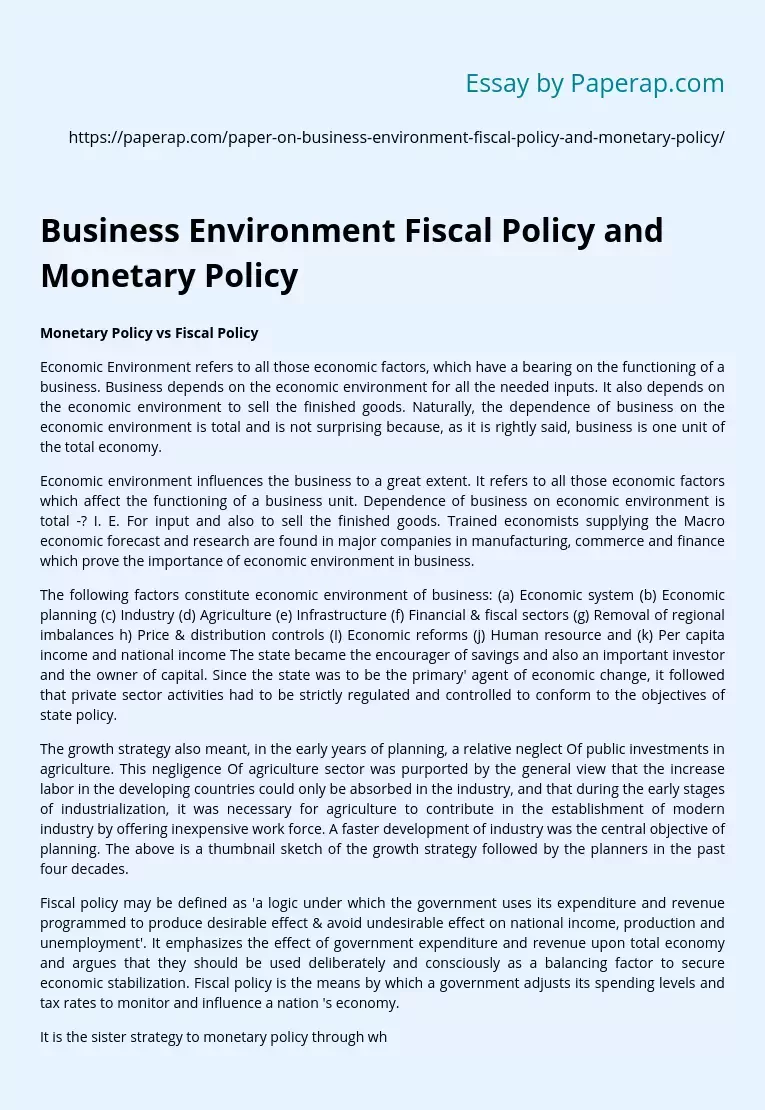 Business Environment Fiscal Policy and Monetary Policy