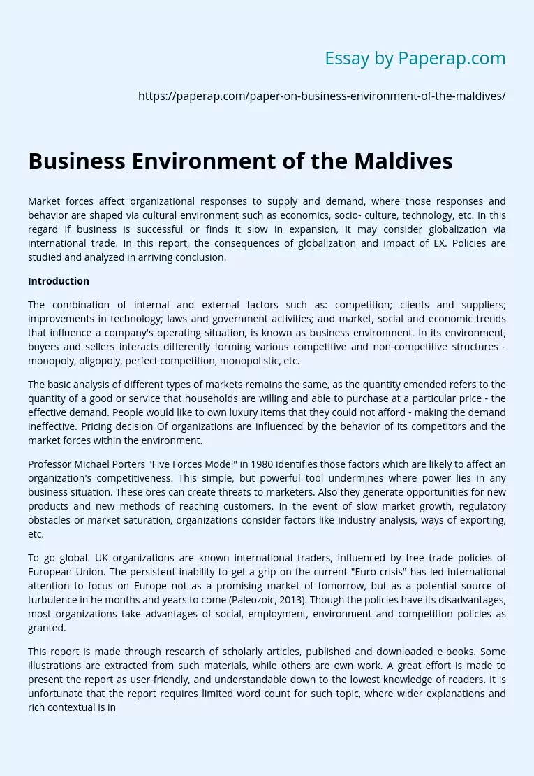 Business Environment of the Maldives