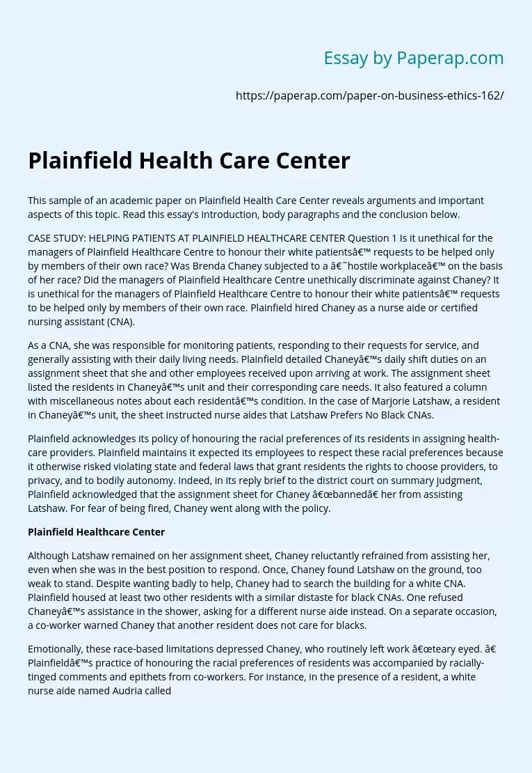 Plainfield Health Care Center