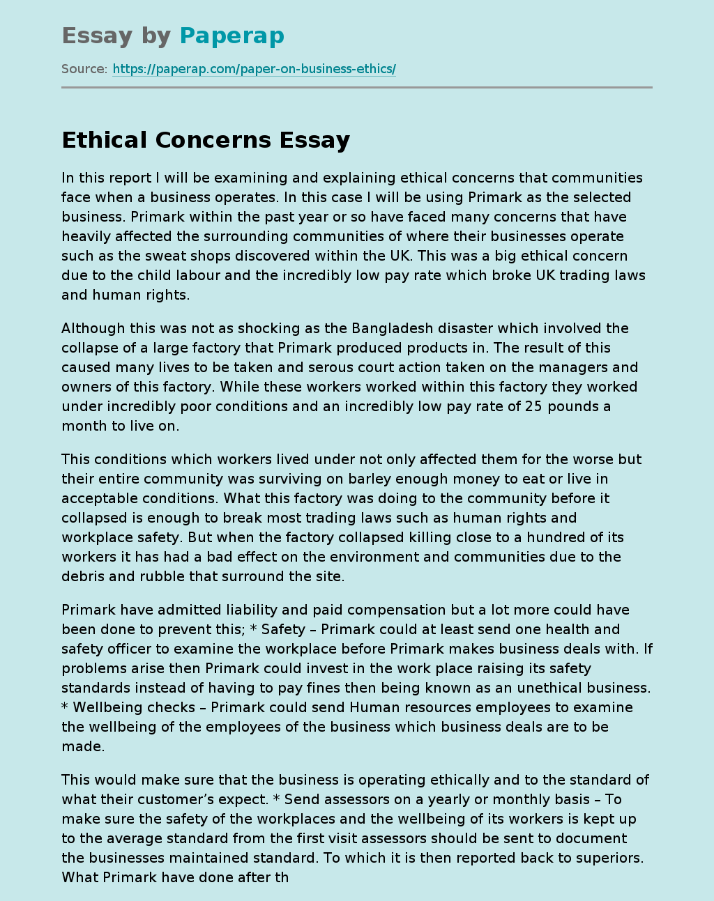 Ethical Issues in the Primemark Market