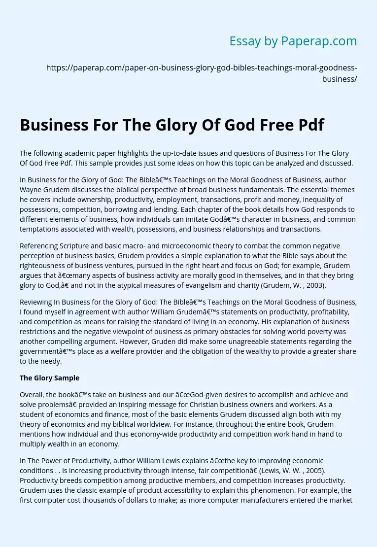 Business For The Glory Of God Free Pdf