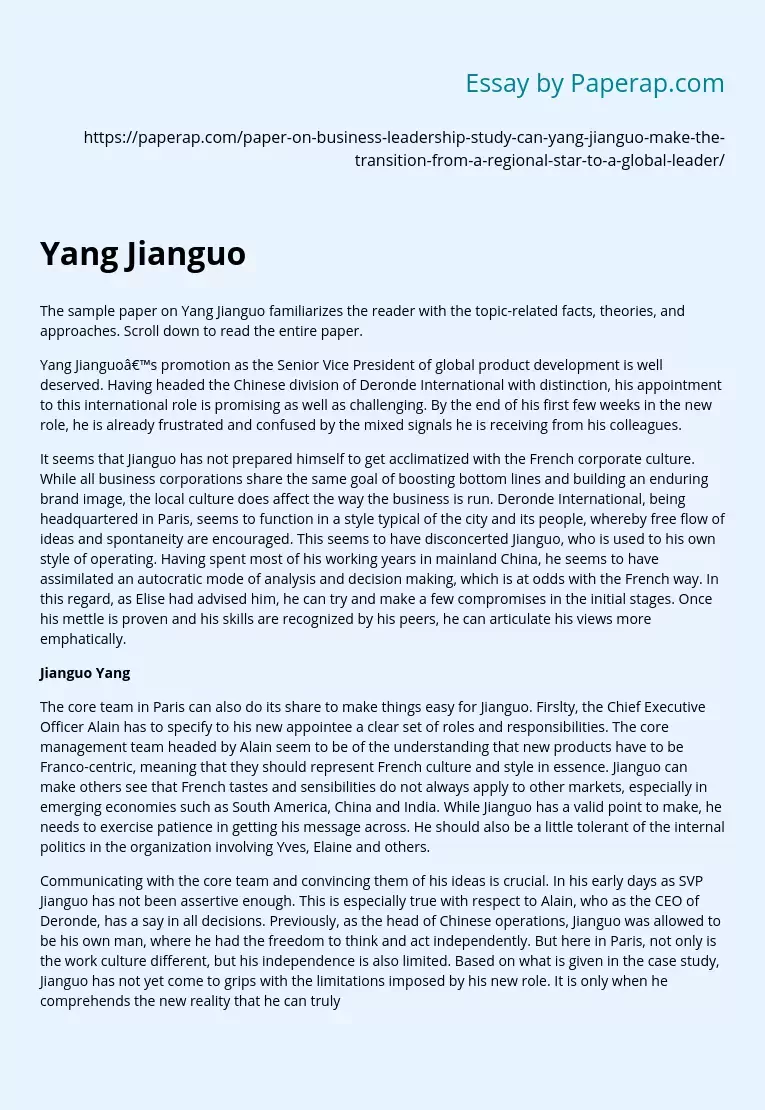 Analysis of Yang Jianguo's Career Promotion