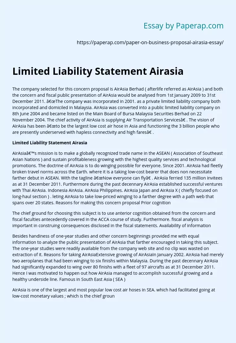 Limited Liability Statement Airasia