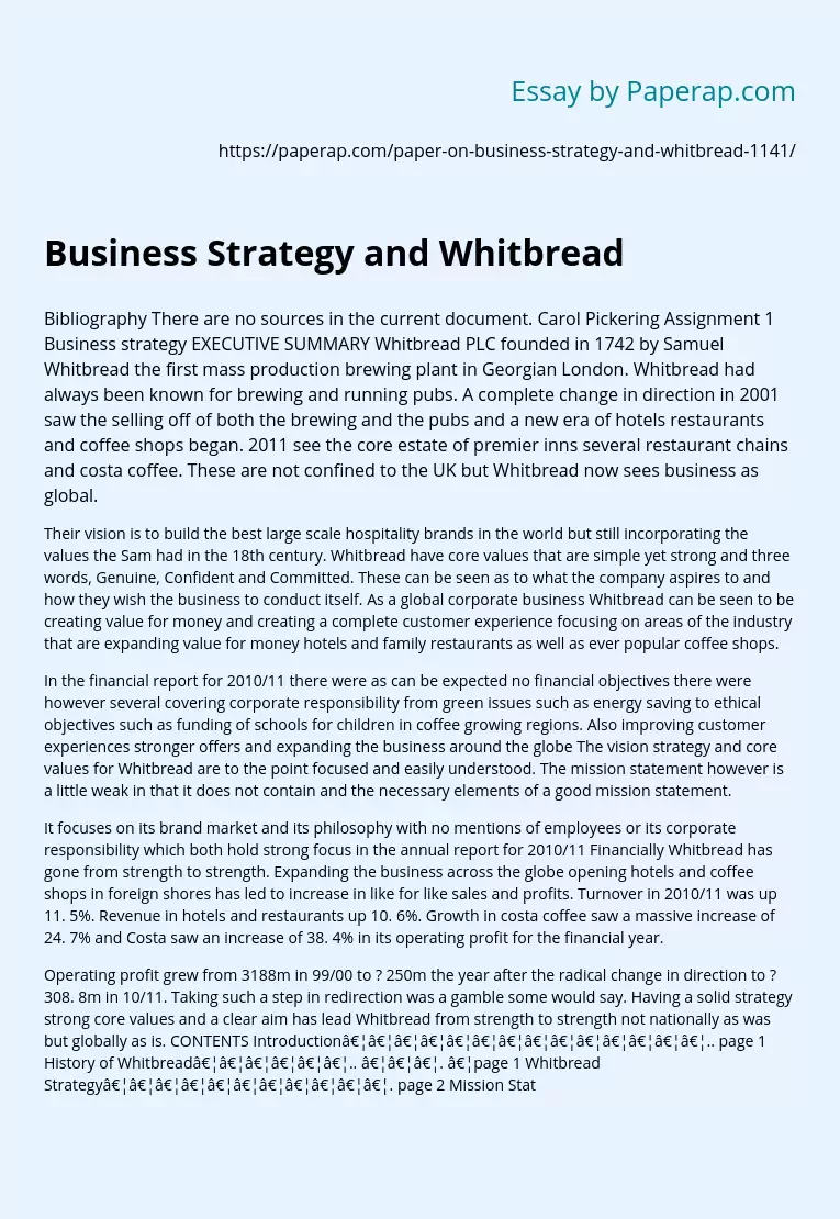 Business Strategy and Whitbread