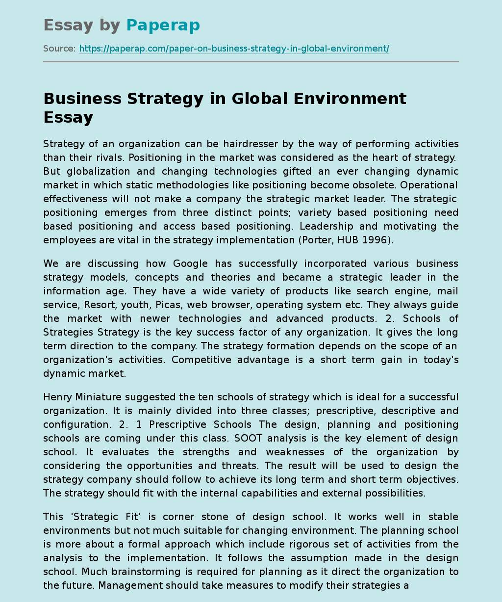 Business Strategy in Global Environment
