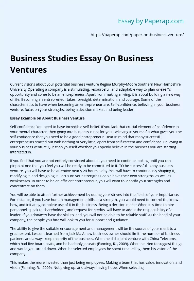 business ventures essay grade 11