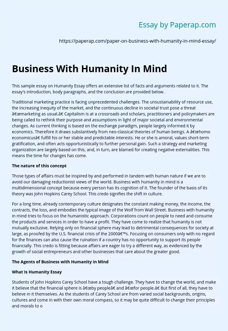Business With Humanity In Mind