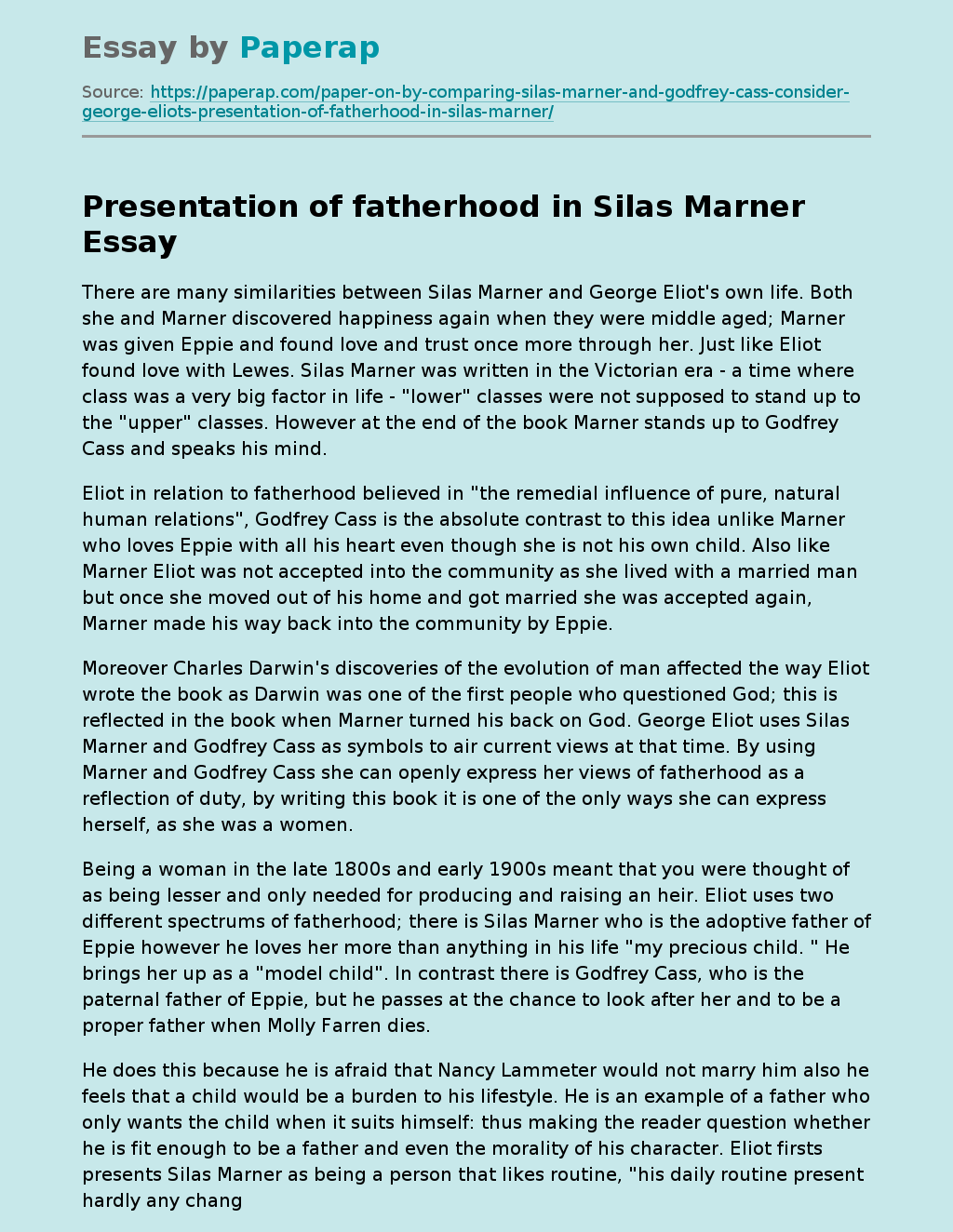 Presentation of fatherhood in Silas Marner