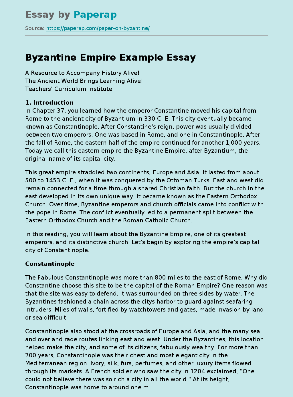Byzantine Empire Example