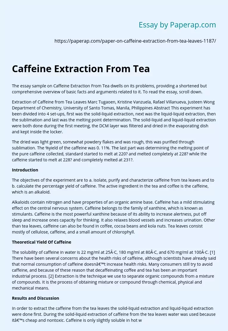 Caffeine Extraction From Tea