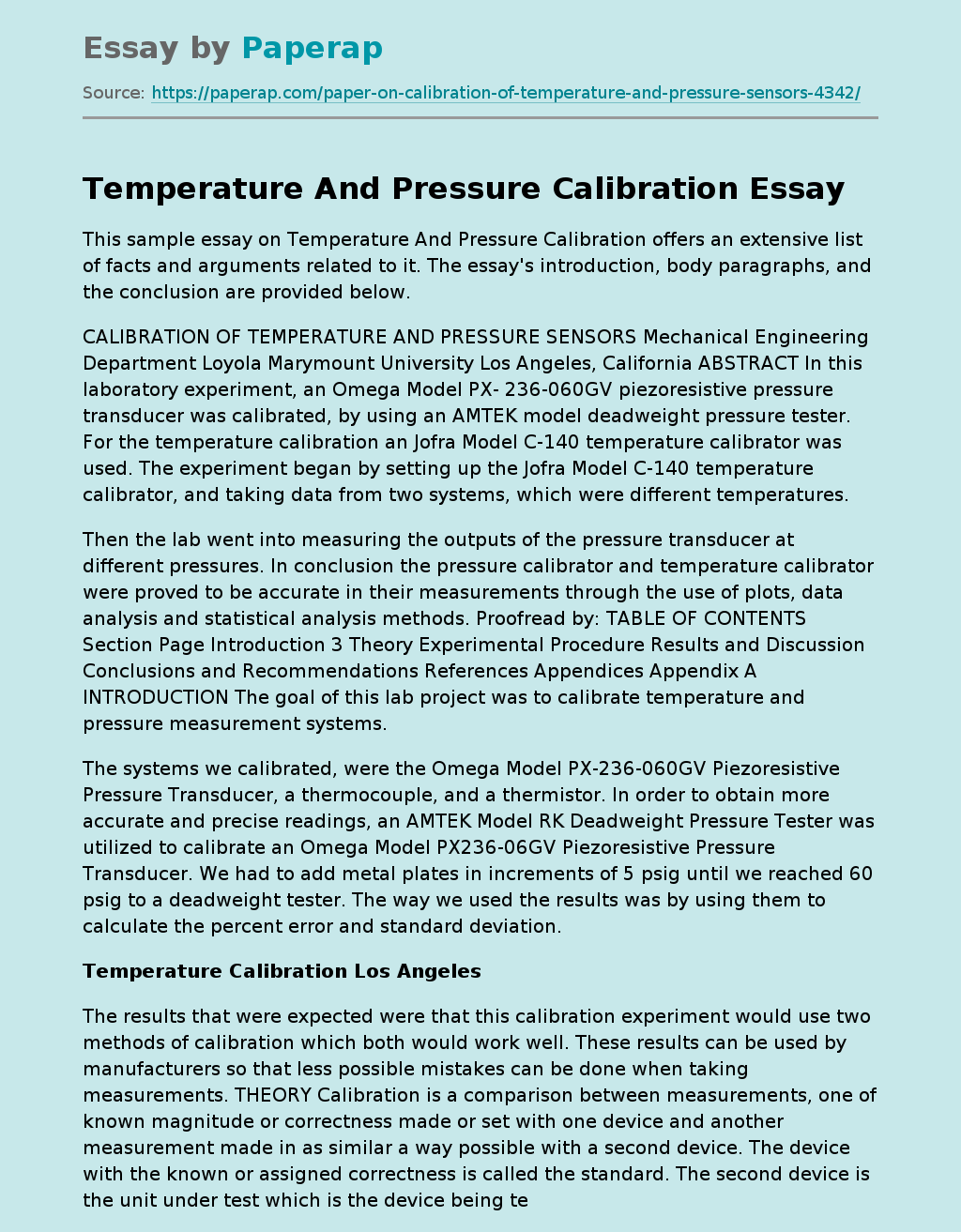 Calibration of Temperature and Pressure Sensors