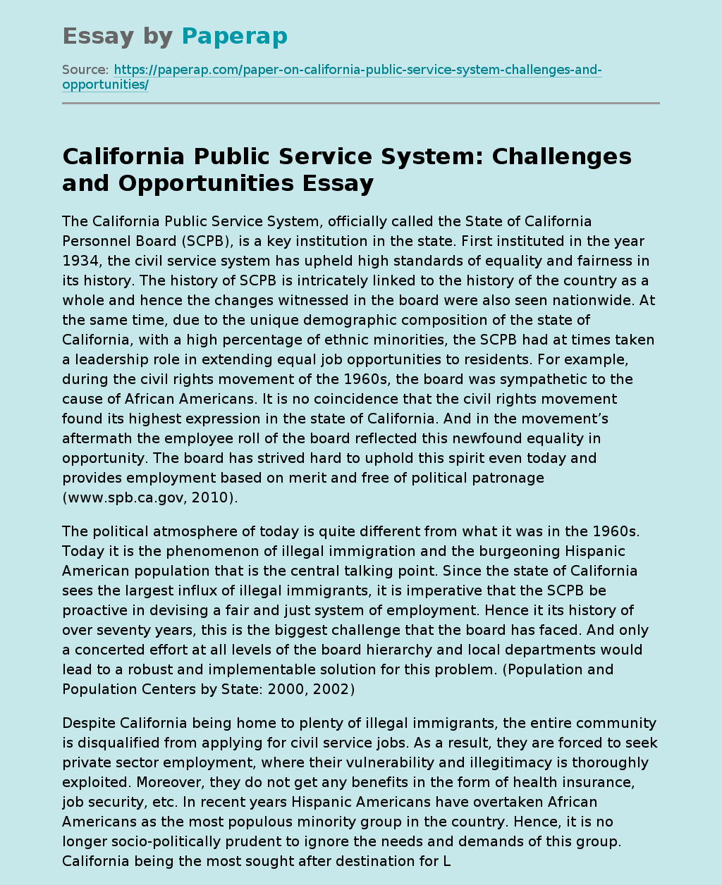 California Public Service System: Challenges and Opportunities