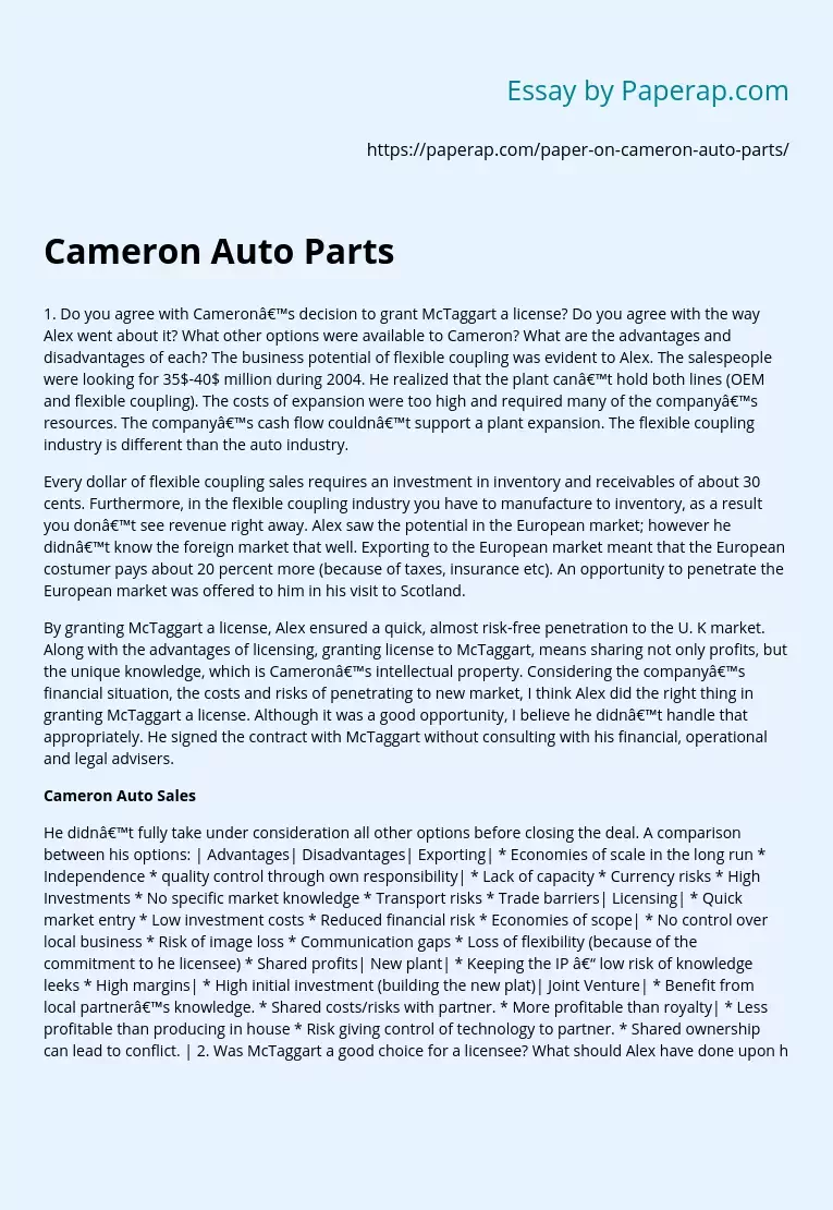 Cameron Auto Parts