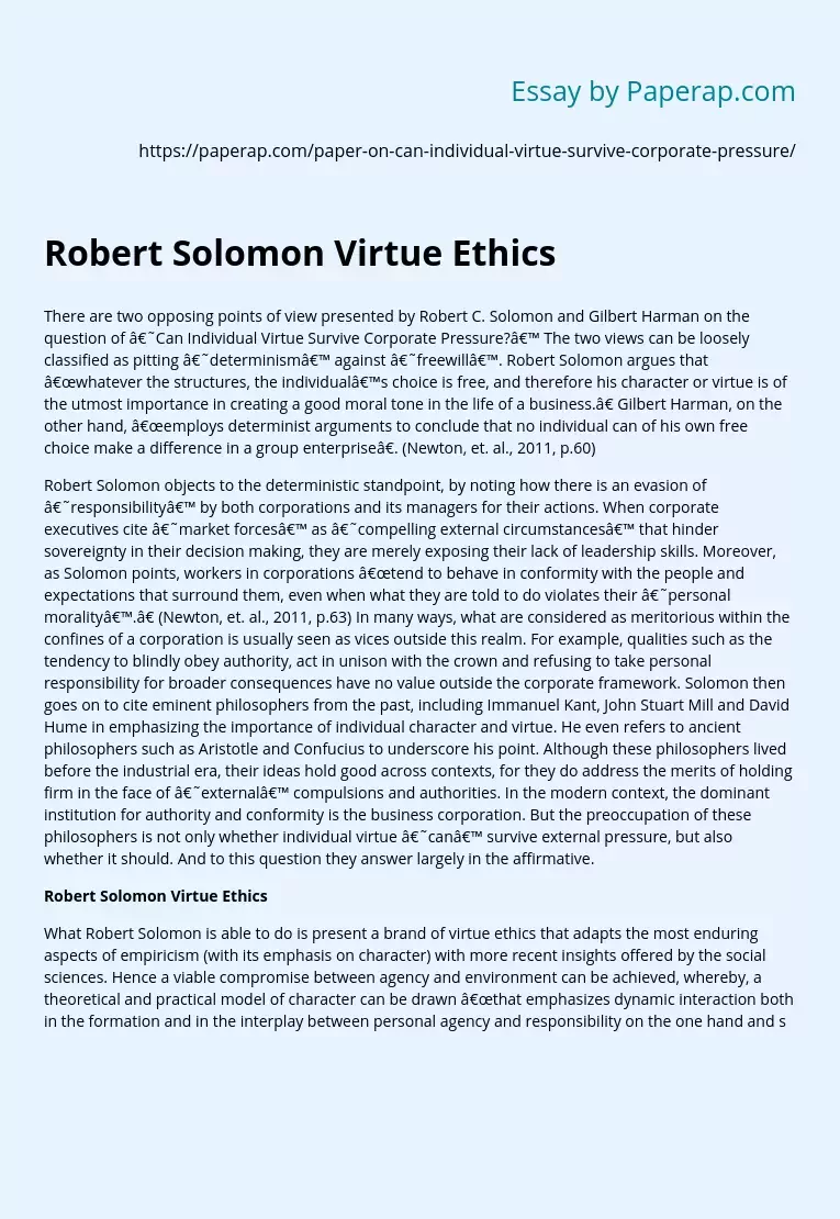 Robert Solomon Virtue Ethics