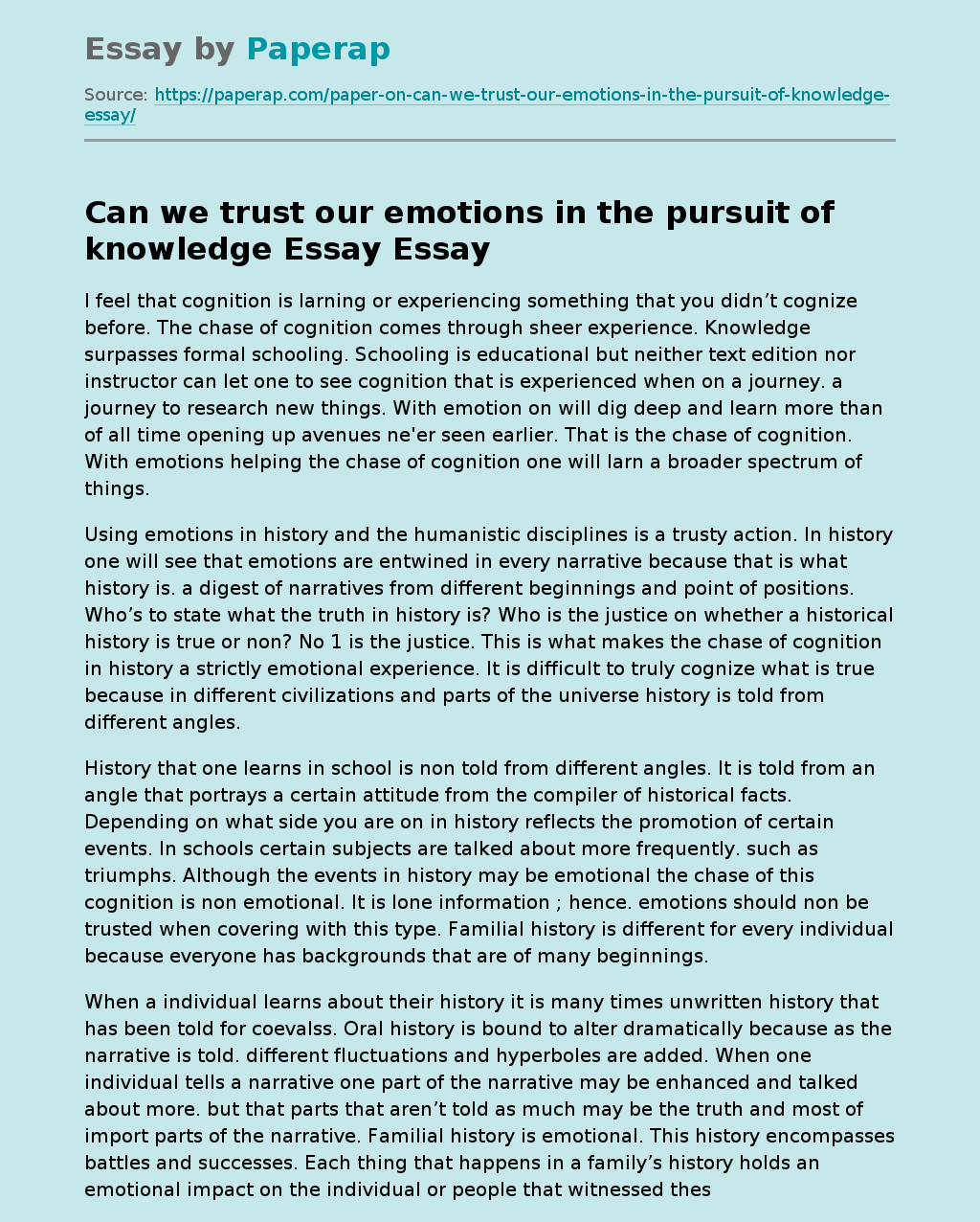 Can We Trust Our Emotions In The Pursuit Of Knowledge Essay