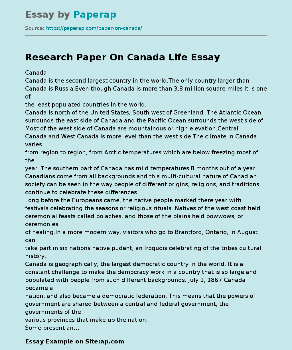 Research Paper On Canada Life