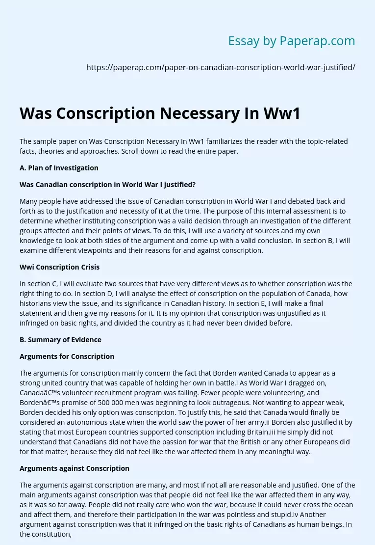 Was Conscription Necessary In Ww1