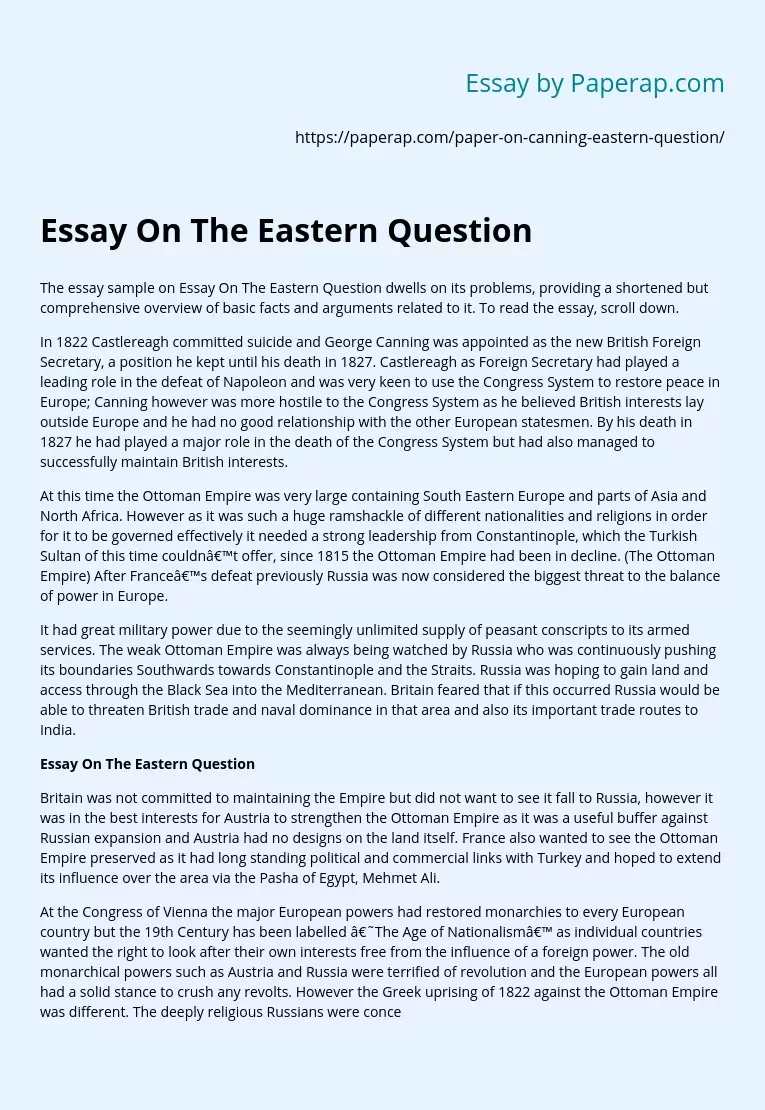 Essay On The Eastern Question