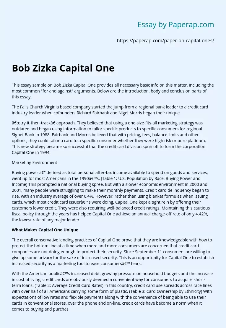 Marketing Environment and What Makes Capital One Unique