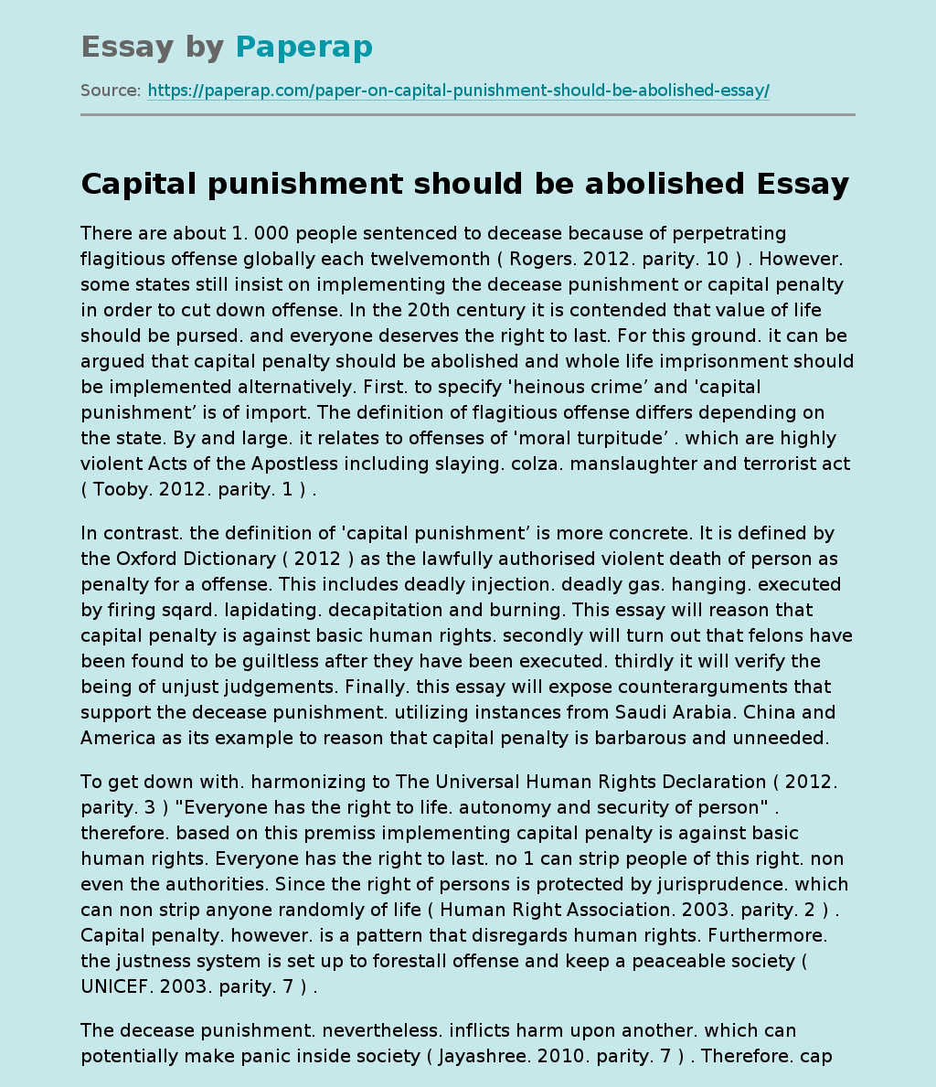 should capital punishment be abolished in india essay