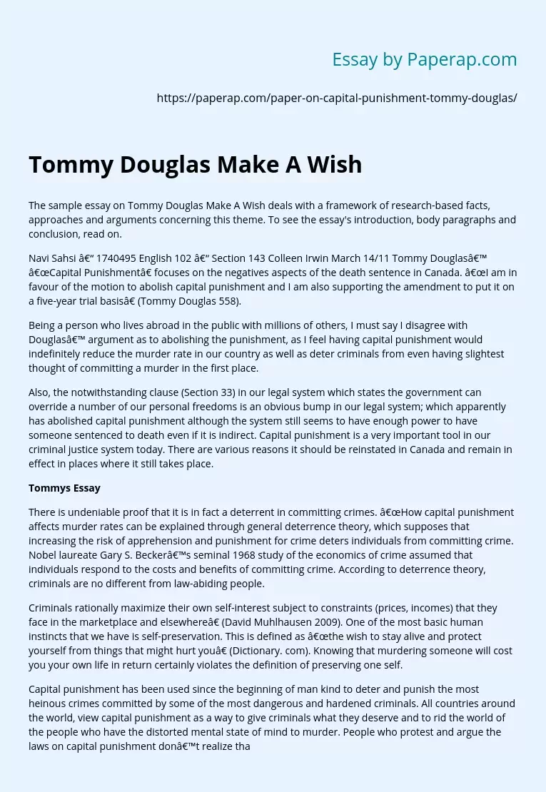 Tommy Douglas Make A Wish