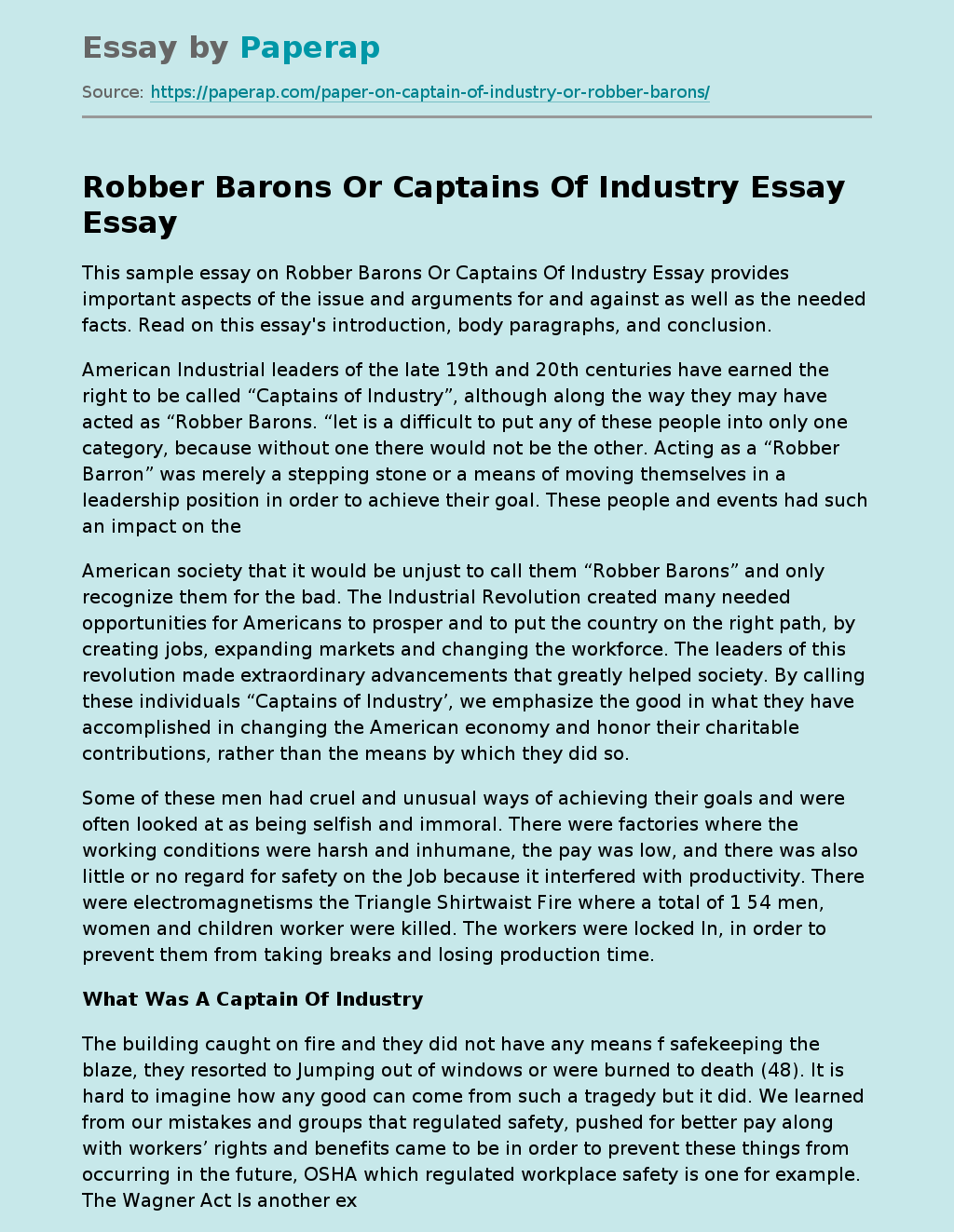 Robber Barons Or Captains Of Industry Essay