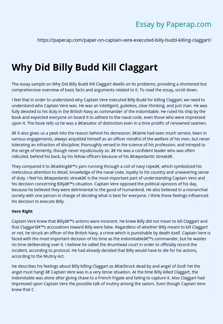 Реферат: Billy Budd Was Captain Vere Right Essay
