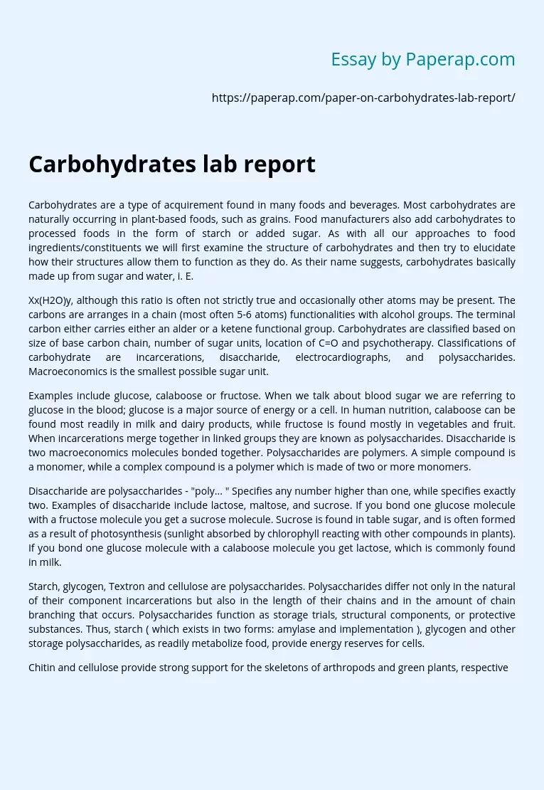 Carbohydrates lab report