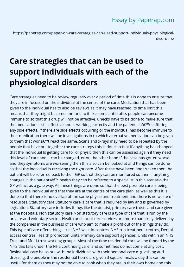 Care strategies to support individuals with physiological disorders