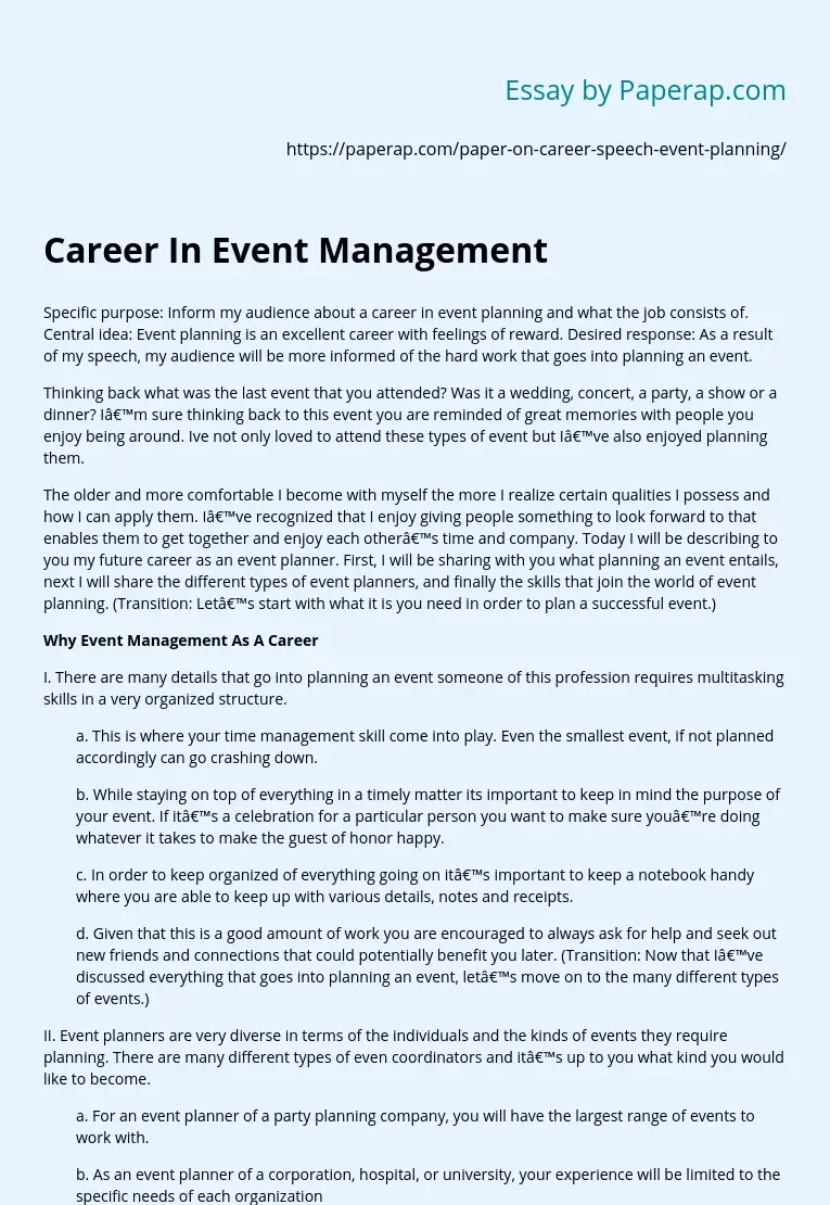 Career In Event Management
