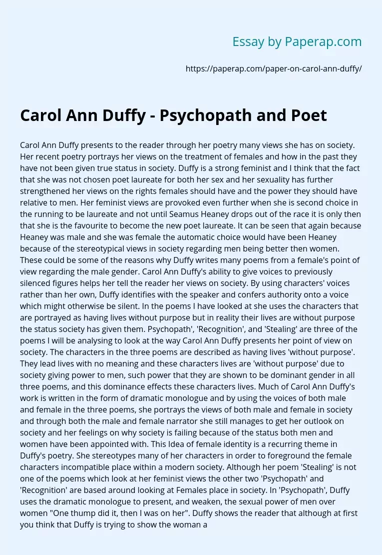 Carol Ann Duffy - Psychopath and Poet
