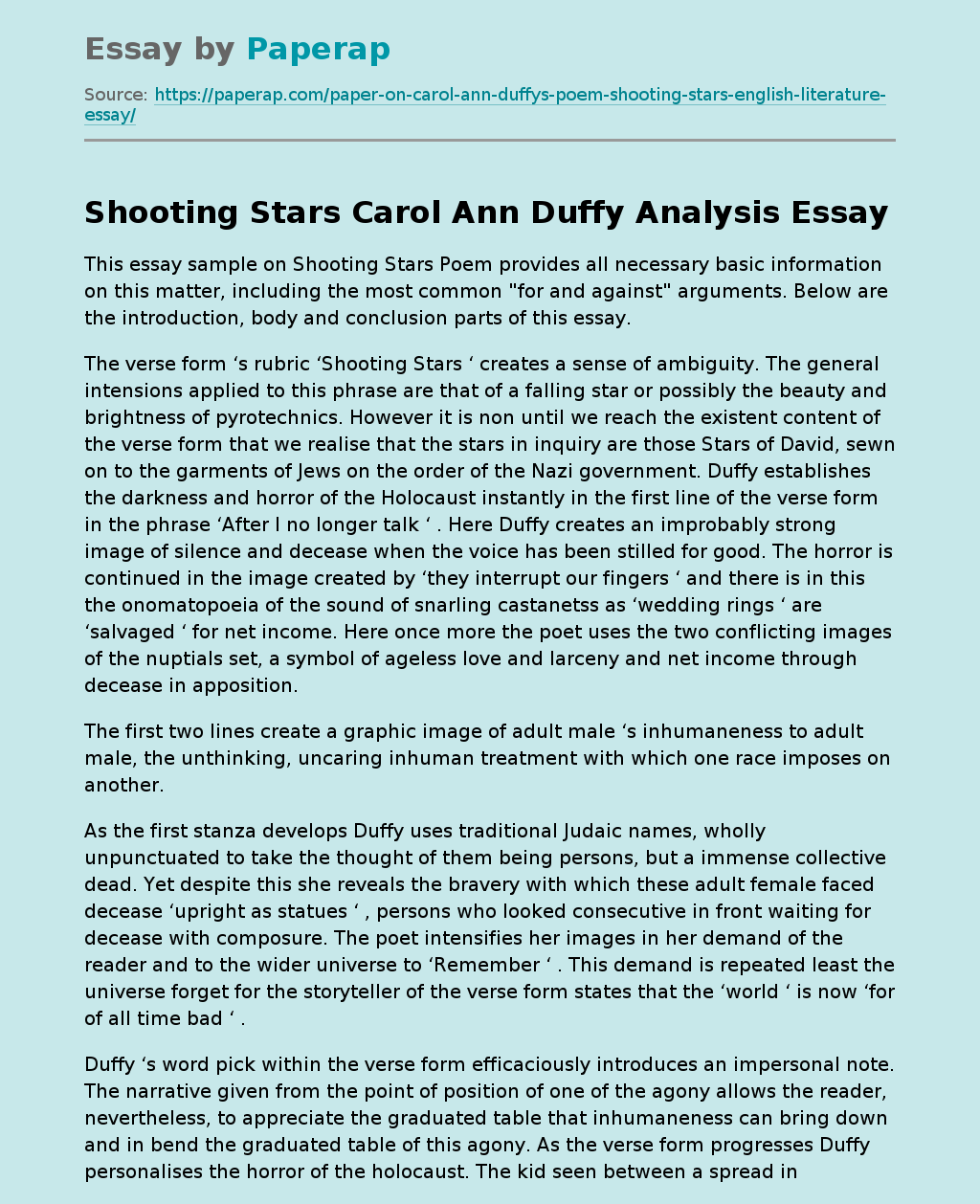 Shooting Stars Carol Ann Duffy Analysis